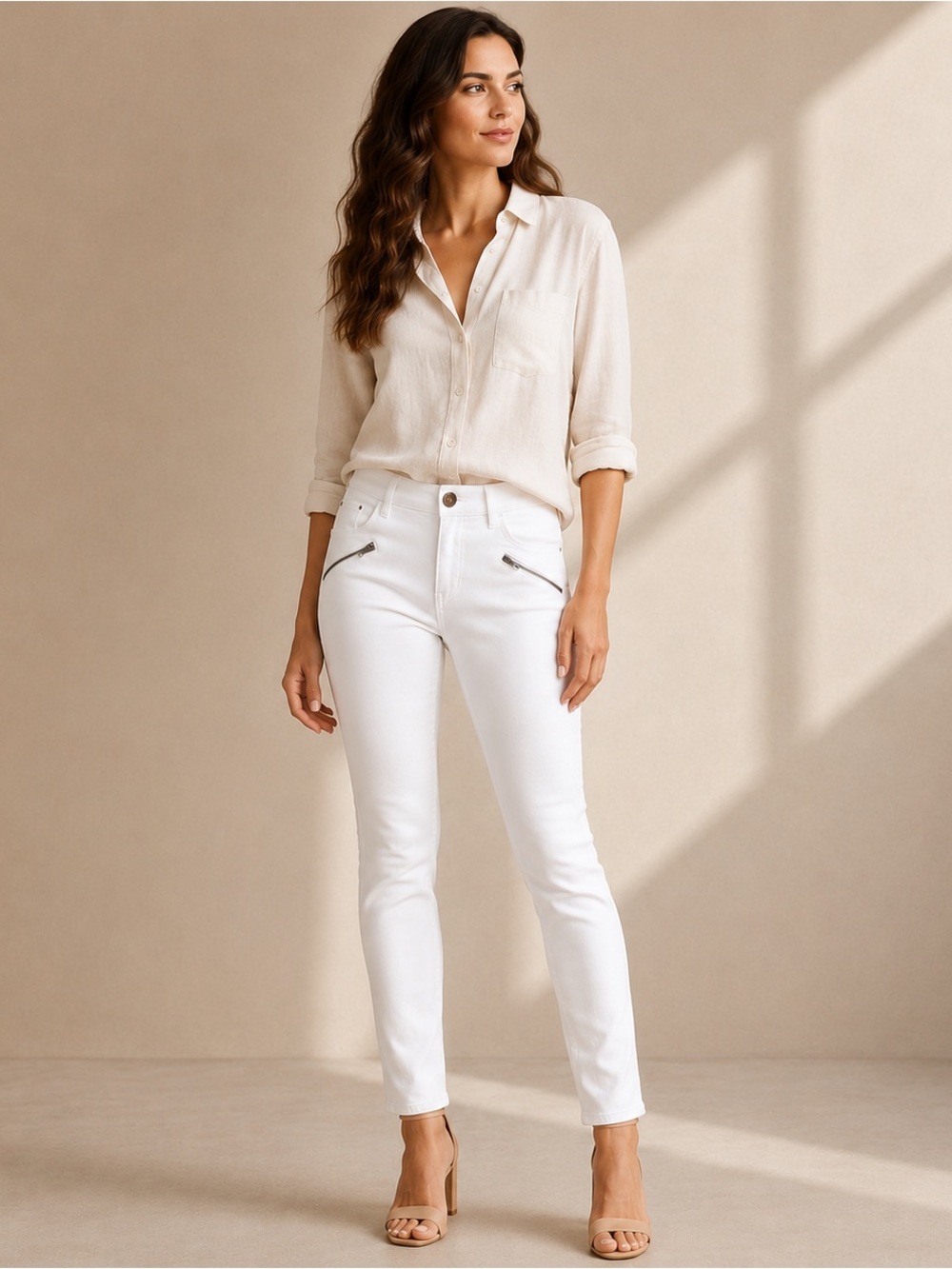 Cabi Curvy Skinny Jeans White Zip Detail Stretch Denim Size 4/27